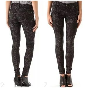 7 for All Mankind Black Floral Jacquard Skinny Jeans Stretch Women's Sz 24 NWOT
